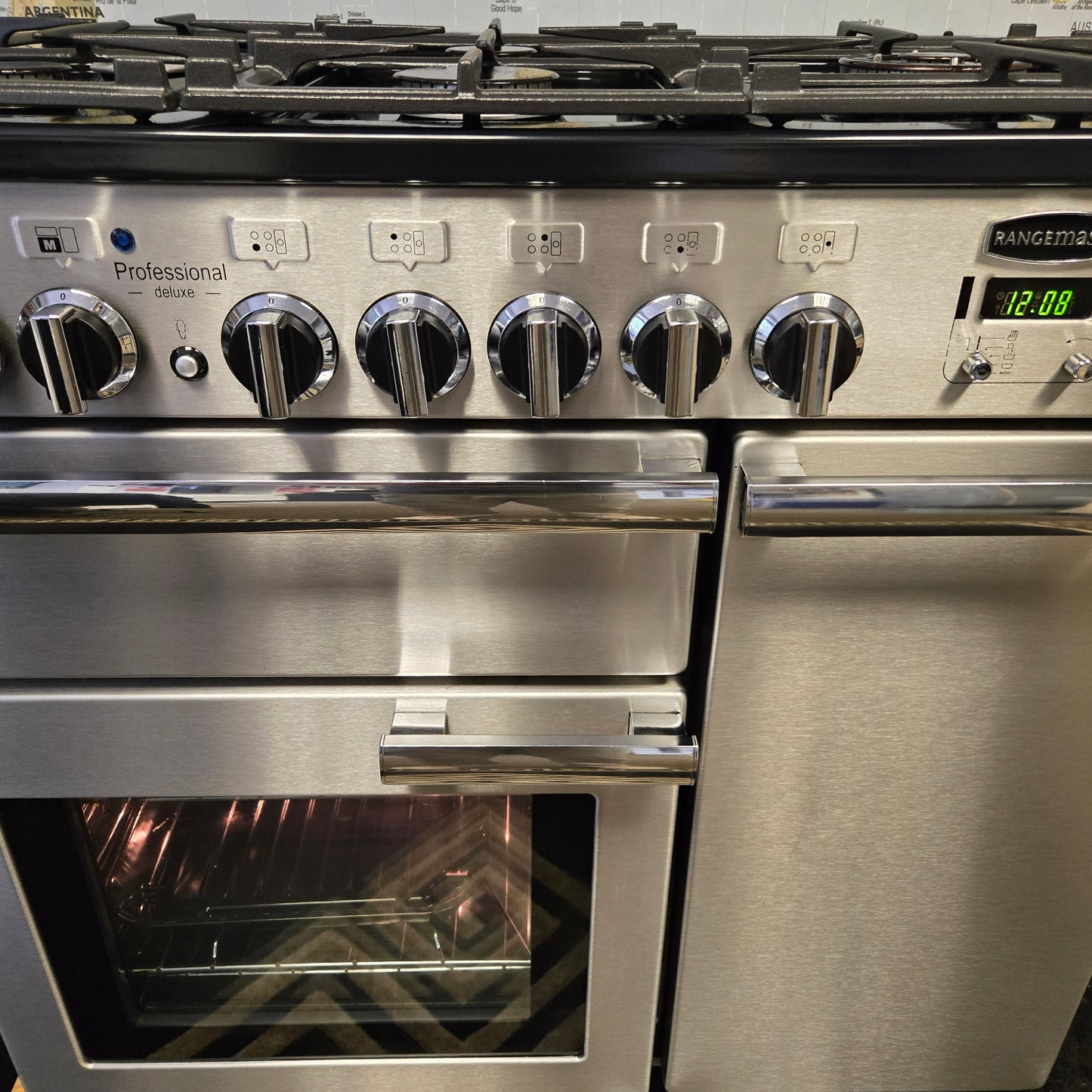 Rangemaster Professional Deluxe Dual Fuel Range Cooker in Stainless Steel 90cm