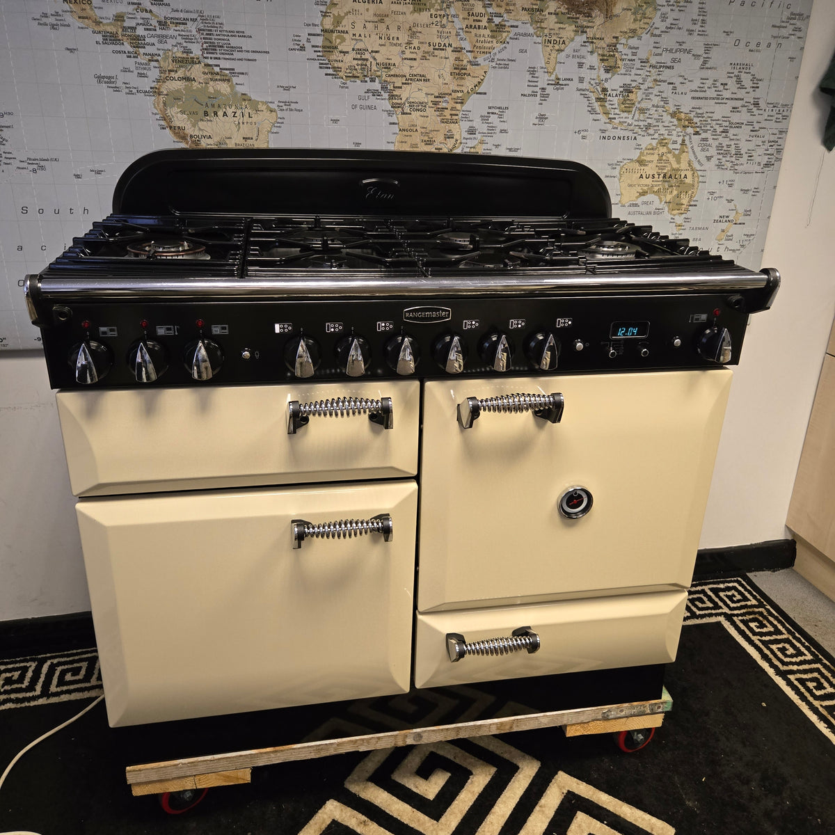 Rangemaster Elan Dual Fuel Range Cooker in Cream and Chrome 110cm