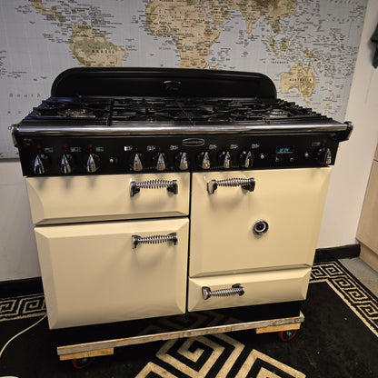 Rangemaster Elan Dual Fuel Range Cooker in Cream and Chrome 110cm