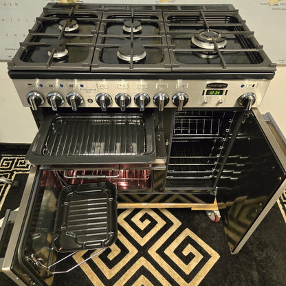 Rangemaster Professional Deluxe Dual Fuel Range Cooker in Stainless Steel 90cm