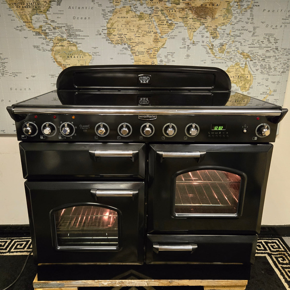 Rangemaster Classic Deluxe Induction Range Cooker in Black and Chrome 110cm