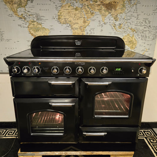 Rangemaster Classic Deluxe Induction Range Cooker in Black and Chrome 110cm
