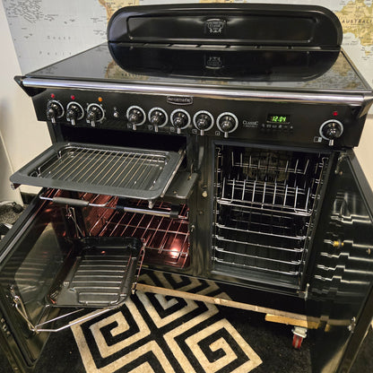 Rangemaster Classic Deluxe Induction Range Cooker in Black with a Chrome Trim 100cm