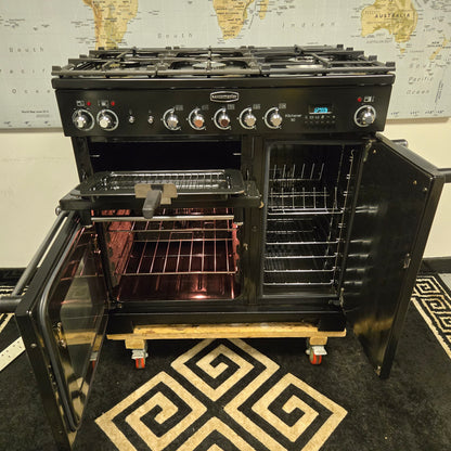 Rangemaster Kitchener Dual Fuel Range Cooker in Black and Chrome 90cm