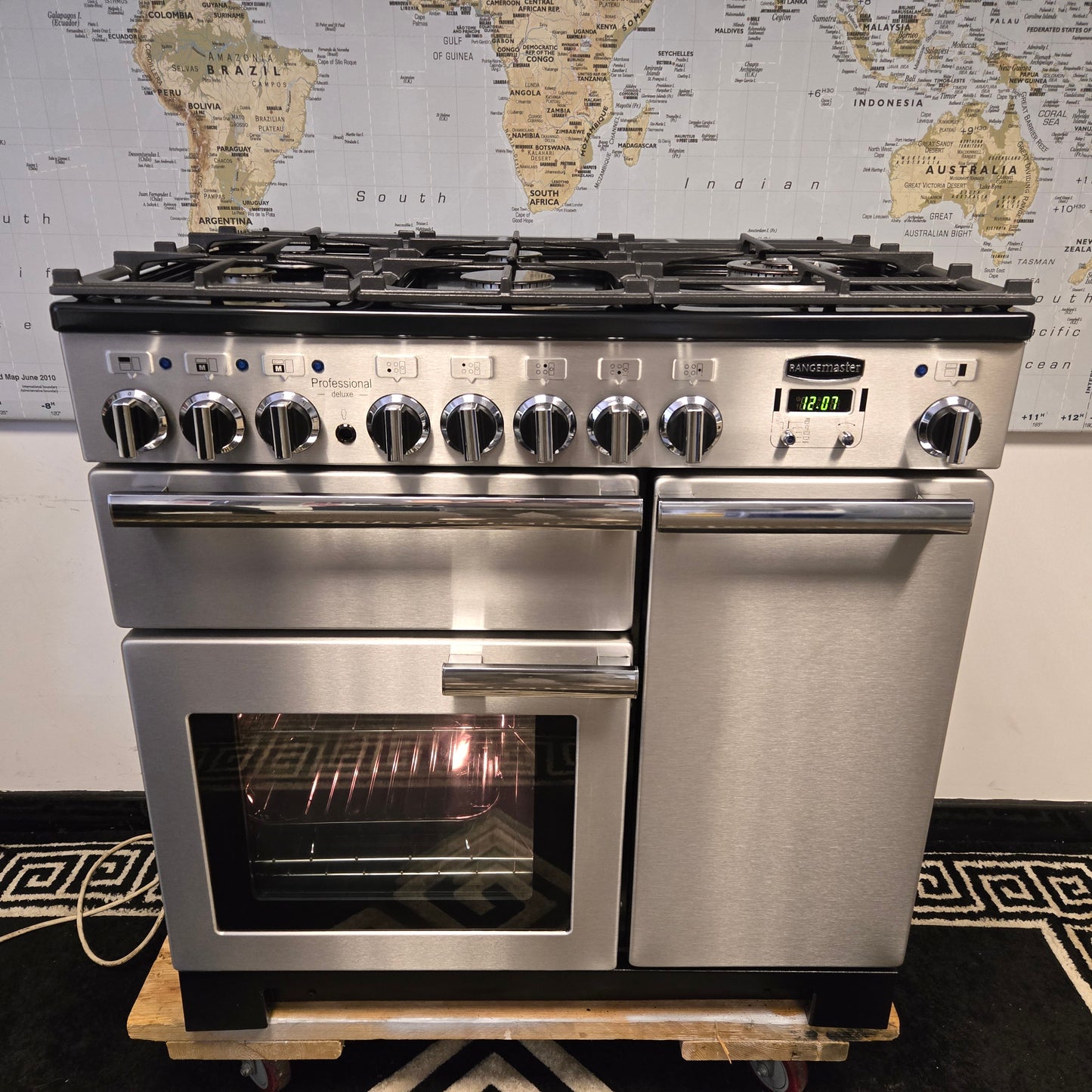 Rangemaster Professional Deluxe Dual Fuel Range Cooker in Stainless Steel 90cm