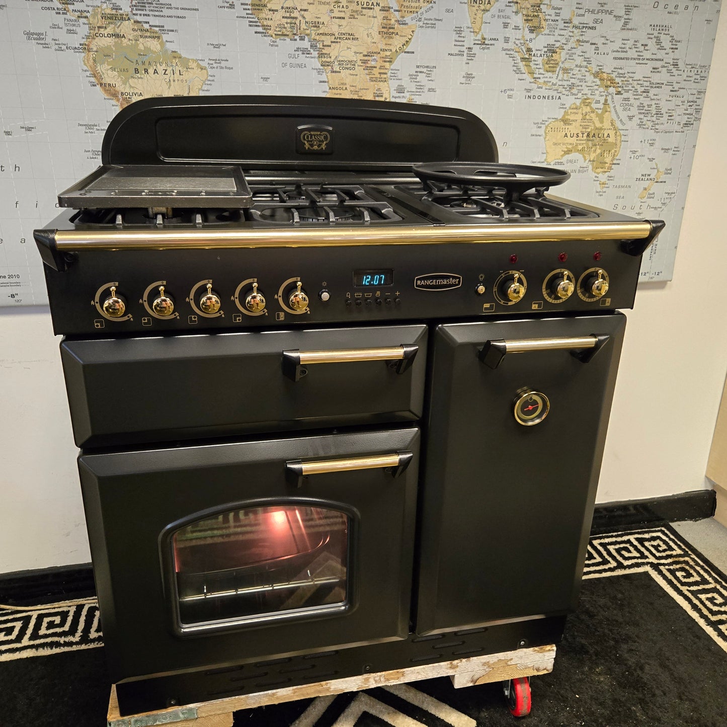 Rangemaster Classic Dual Fuel Range Cooker in Black and Gold 90cm