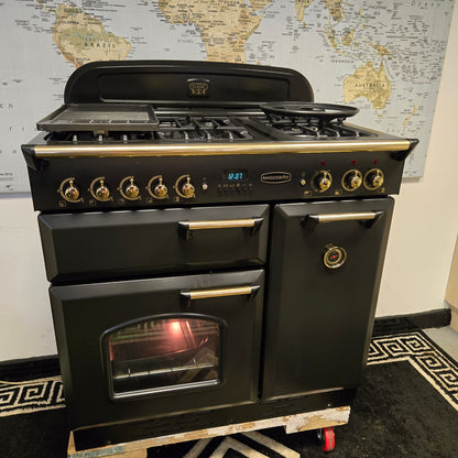 Rangemaster Classic Dual Fuel Range Cooker in Black and Gold 90cm