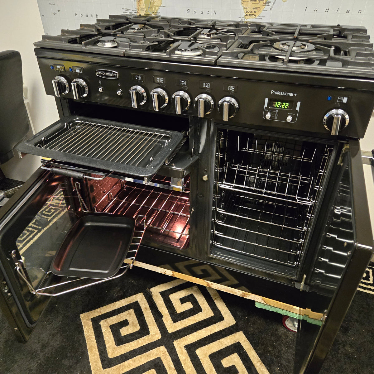 Rangemaster Professional Plus Dual Fuel Range Cooker in Black and Chrome 100cm