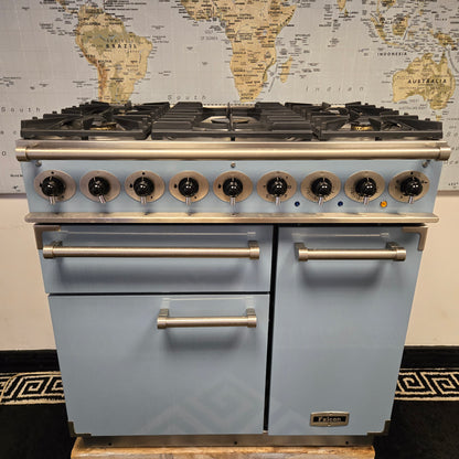 Falcon Deluxe 900 Dual Fuel Range Cooker in Skye Blue 90cm