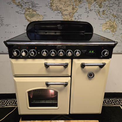 Rangemaster Classic Deluxe Induction Range Cooker in Cream and Chrome 90cm