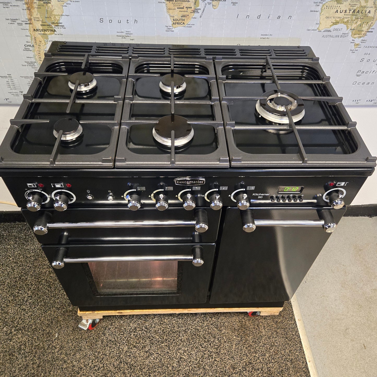 Rangemaster Kitchener Dual Fuel Range Cooker in Black 90cm