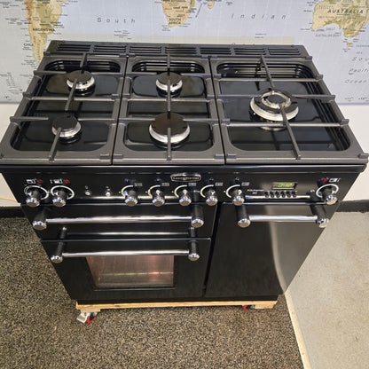Rangemaster Kitchener Dual Fuel Range Cooker in Black 90cm