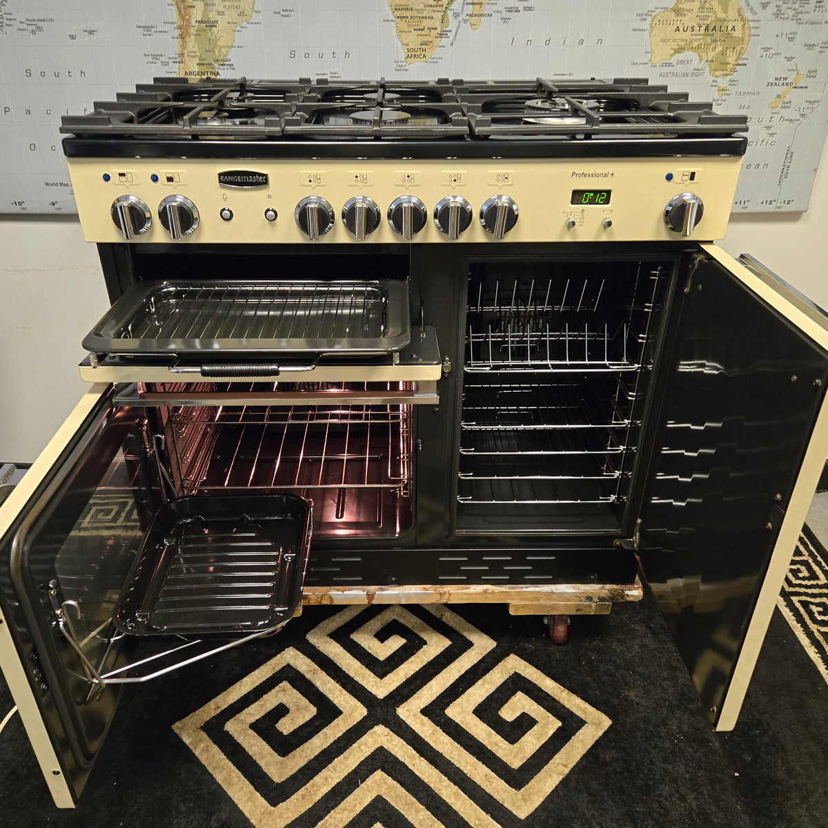 Rangemaster Professional Plus Dual Fuel Range Cooker in Cream and Chrome 100cm