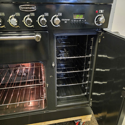 Rangemaster Kitchener Dual Fuel Range Cooker in Black 90cm