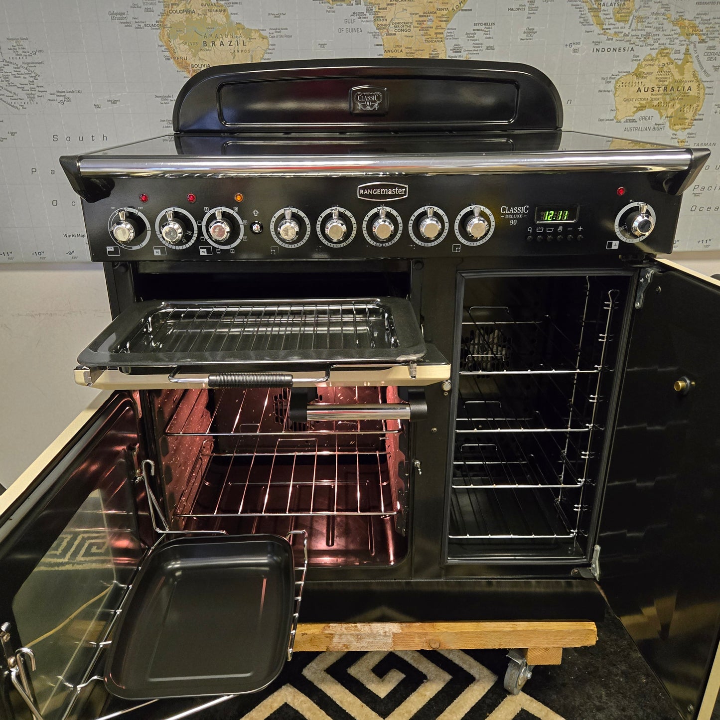 Rangemaster Classic Deluxe Induction Range Cooker in Cream and Chrome 90cm
